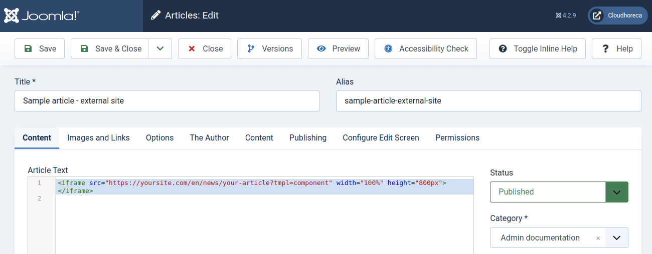 Loading pagebuilder content with iframe inf Joomla backend