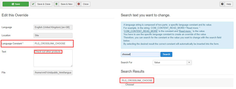 Overriding the language constant